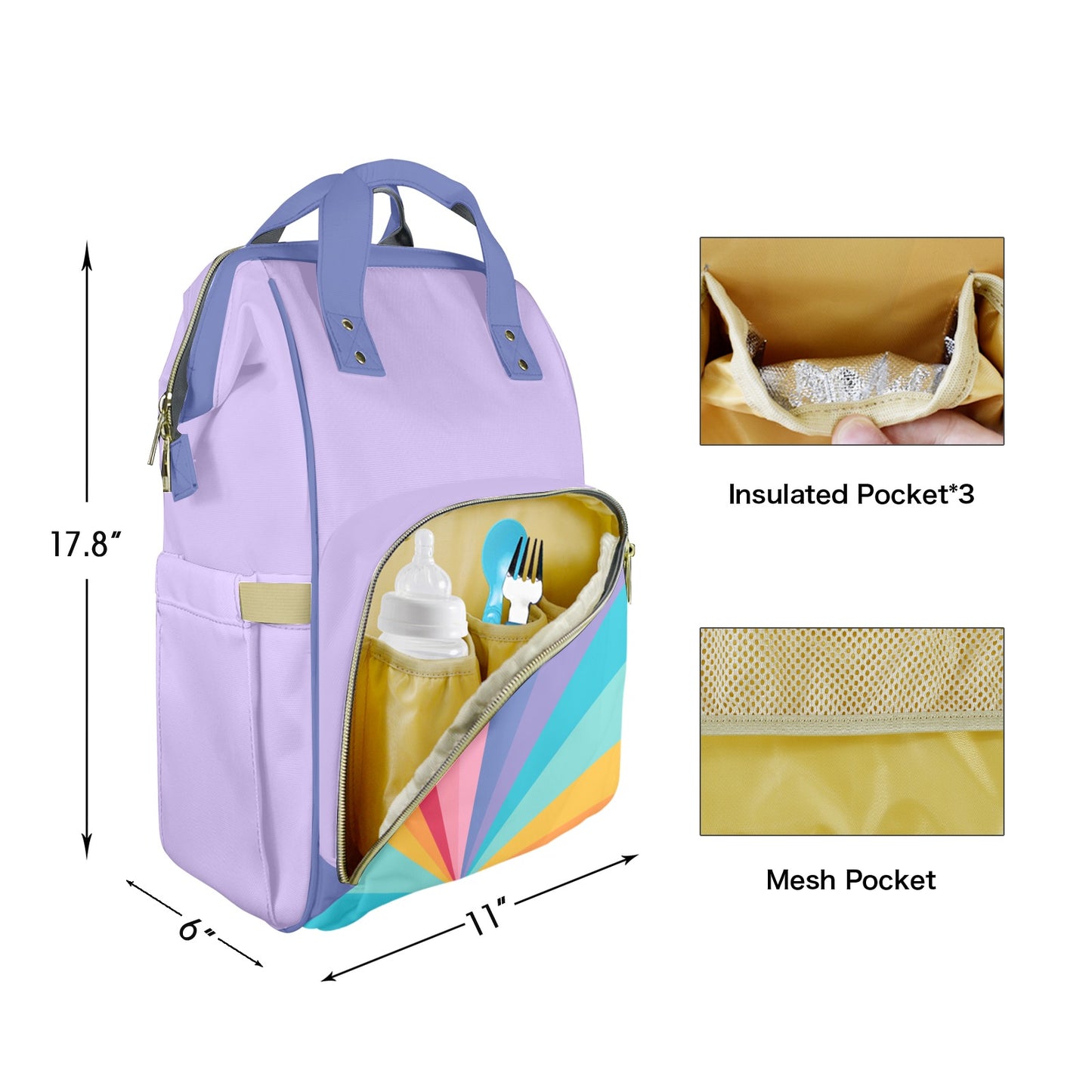 Rainbow Sunrise Customizable Diaper Bag