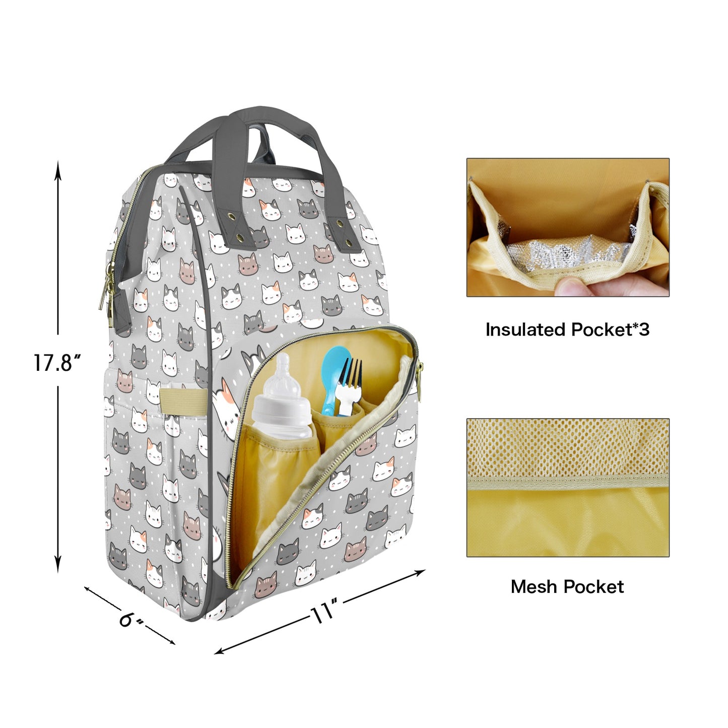 Cutie Cats Customizable Diaper Bag