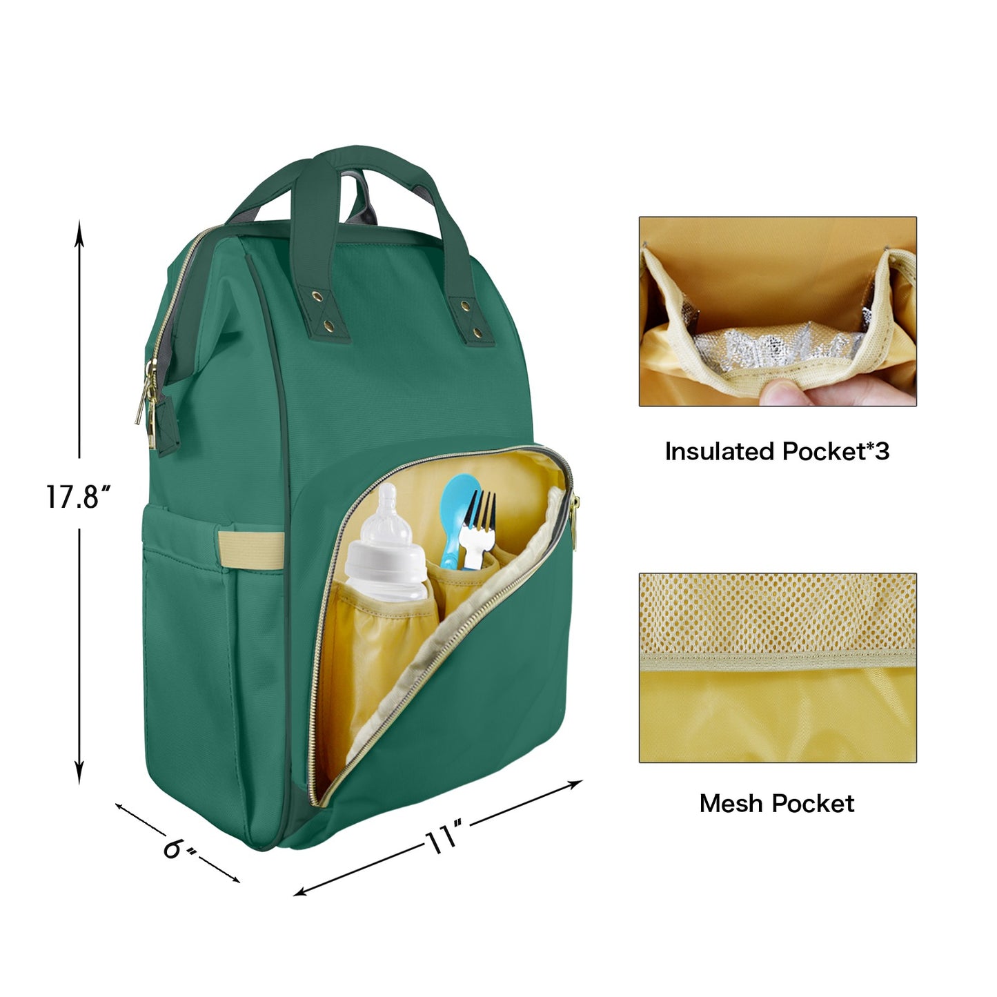 Moss Green Customizable Diaper Bag