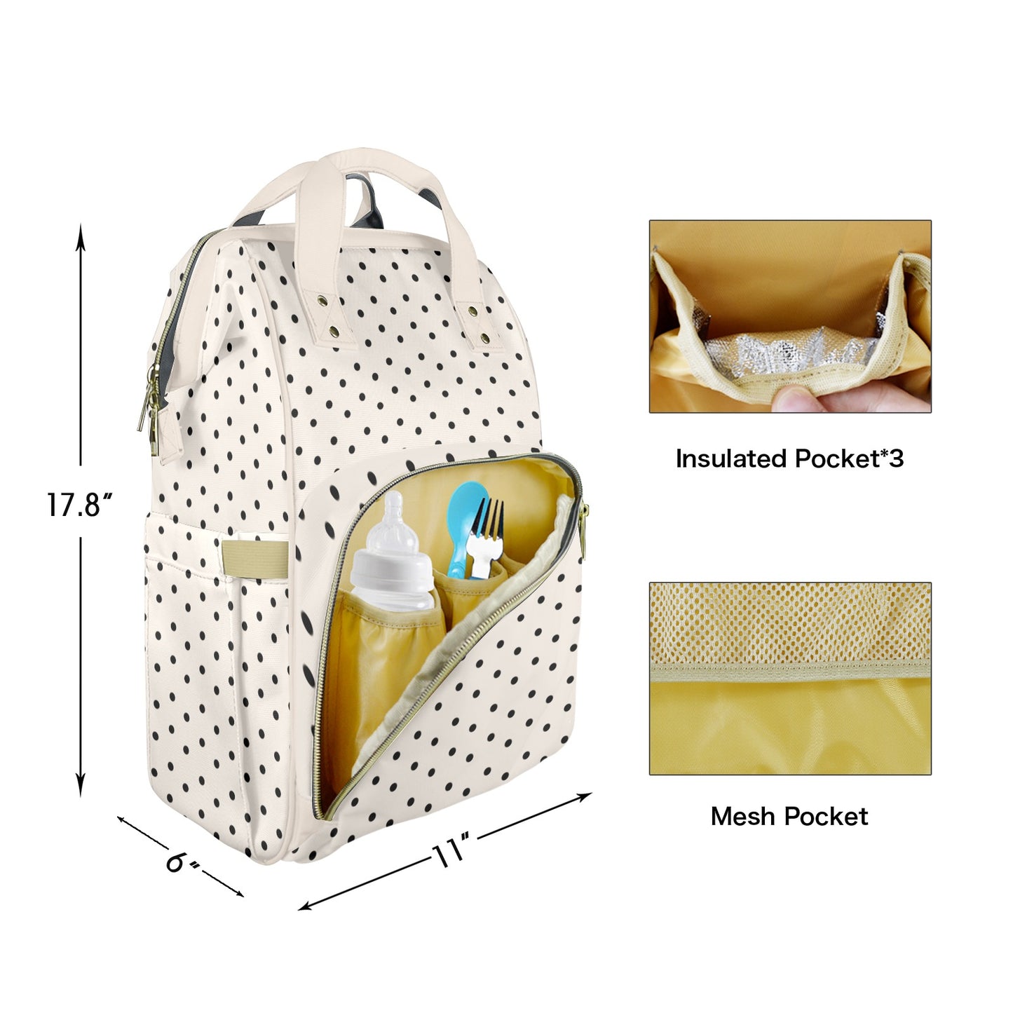 Taupe Polkadots Customizable Diaper Bag
