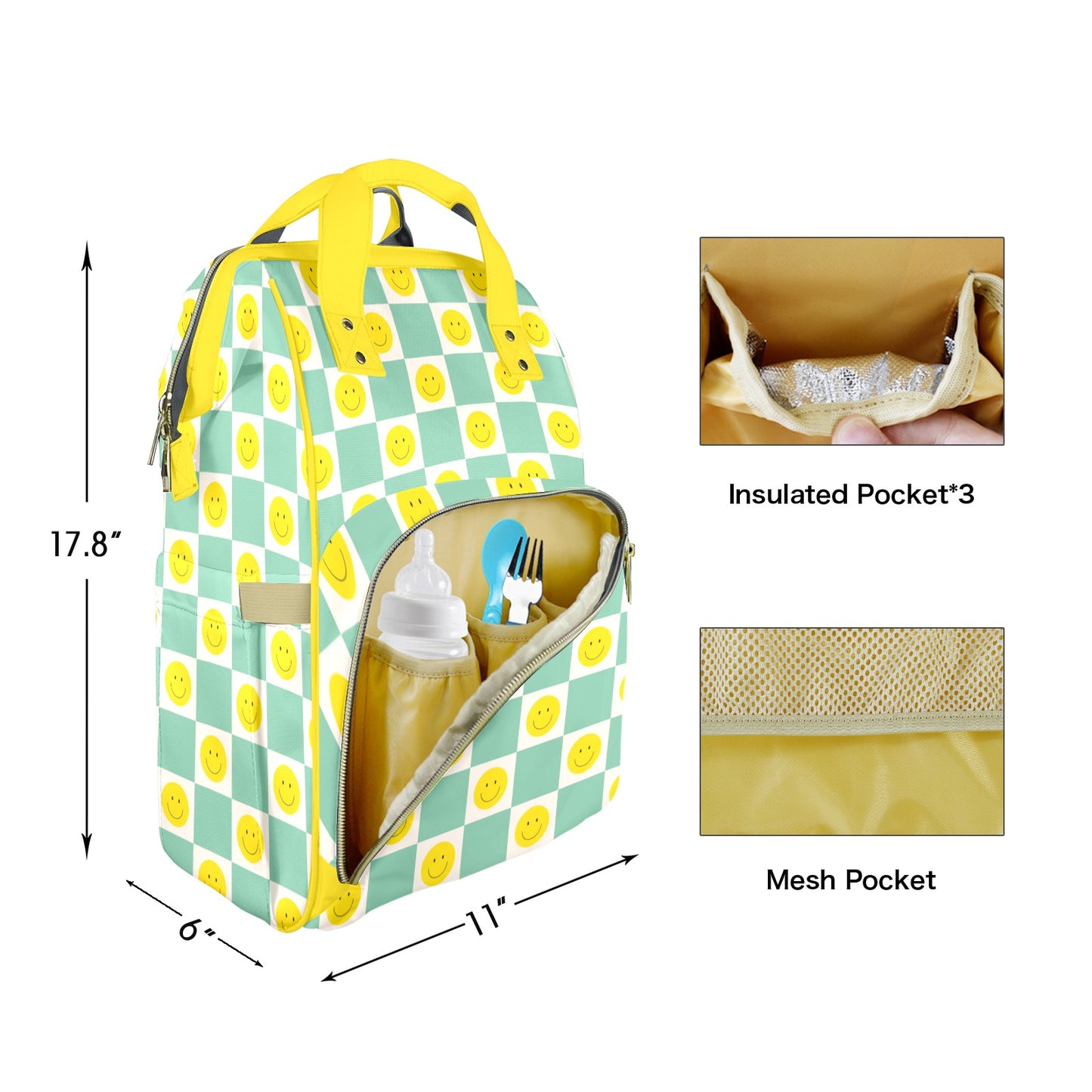 Sage Smileys Customizable Diaper Bag