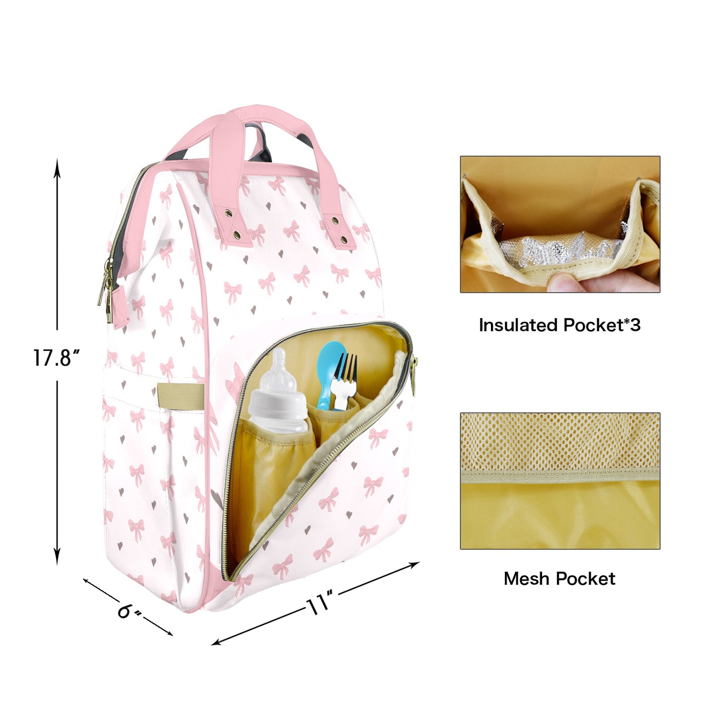 Coquette Bows Customizable Diaper Bag
