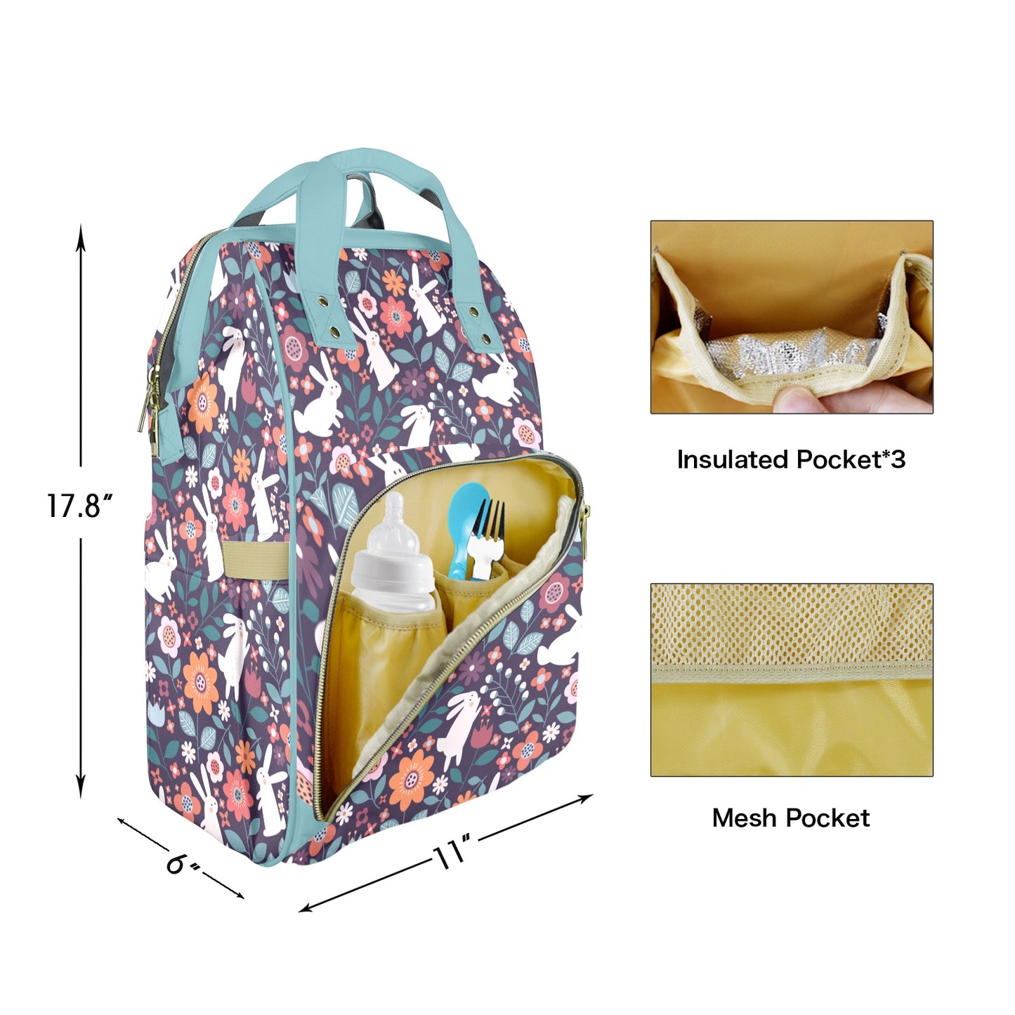 Bunny Blooms Customizable Diaper Bag