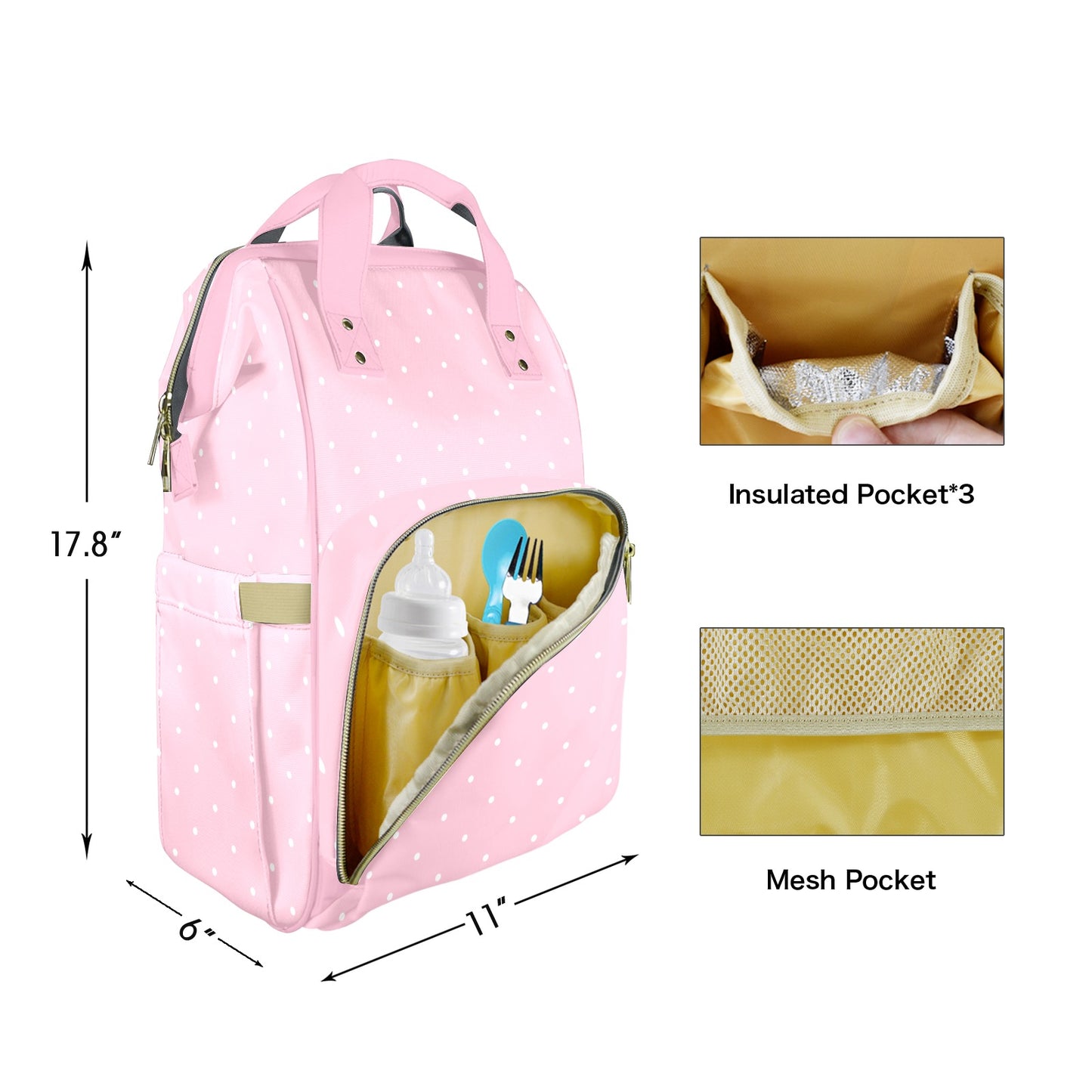 Pink Polkadots Customizable Diaper Bag