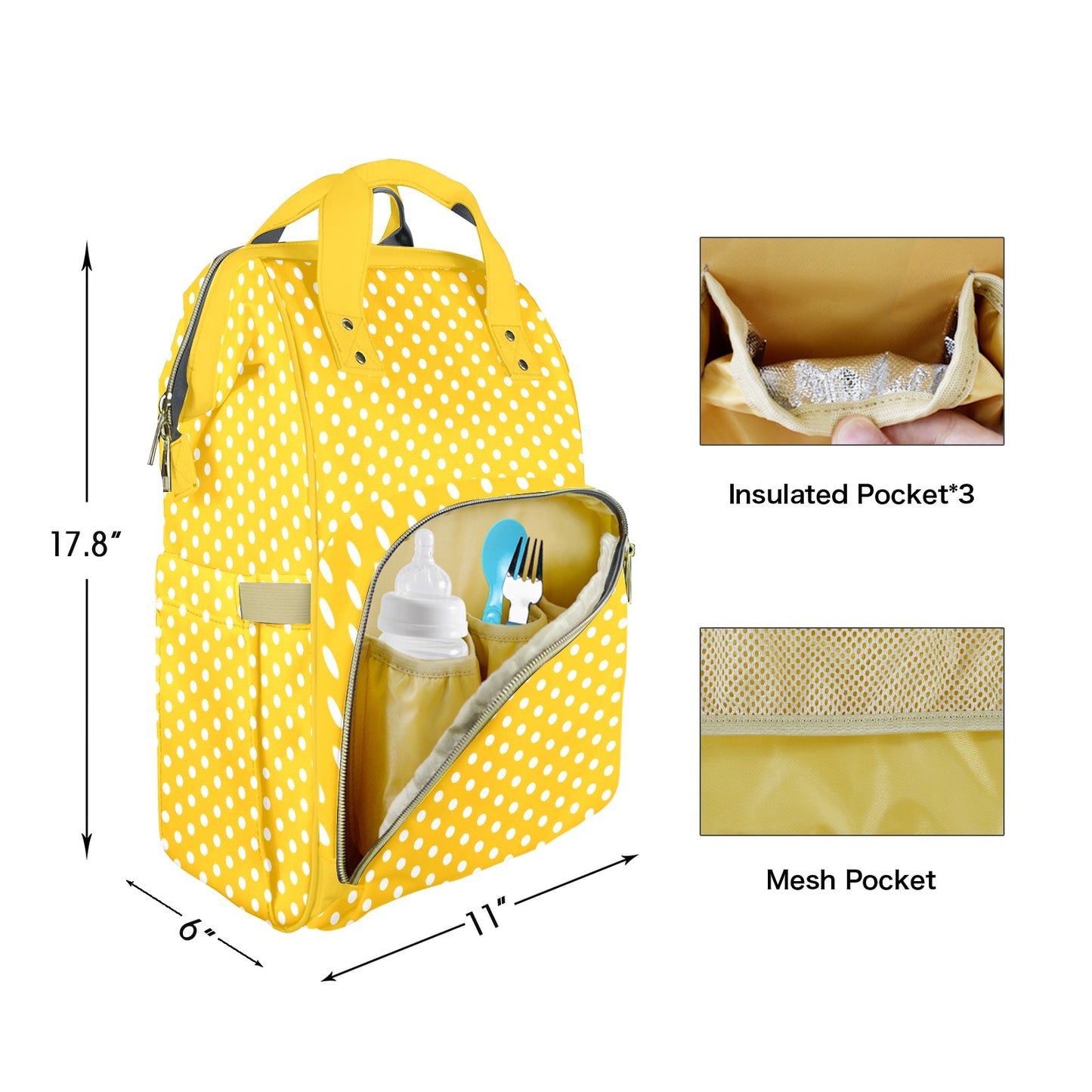 Yellow Polkadots Customizable Diaper Bag