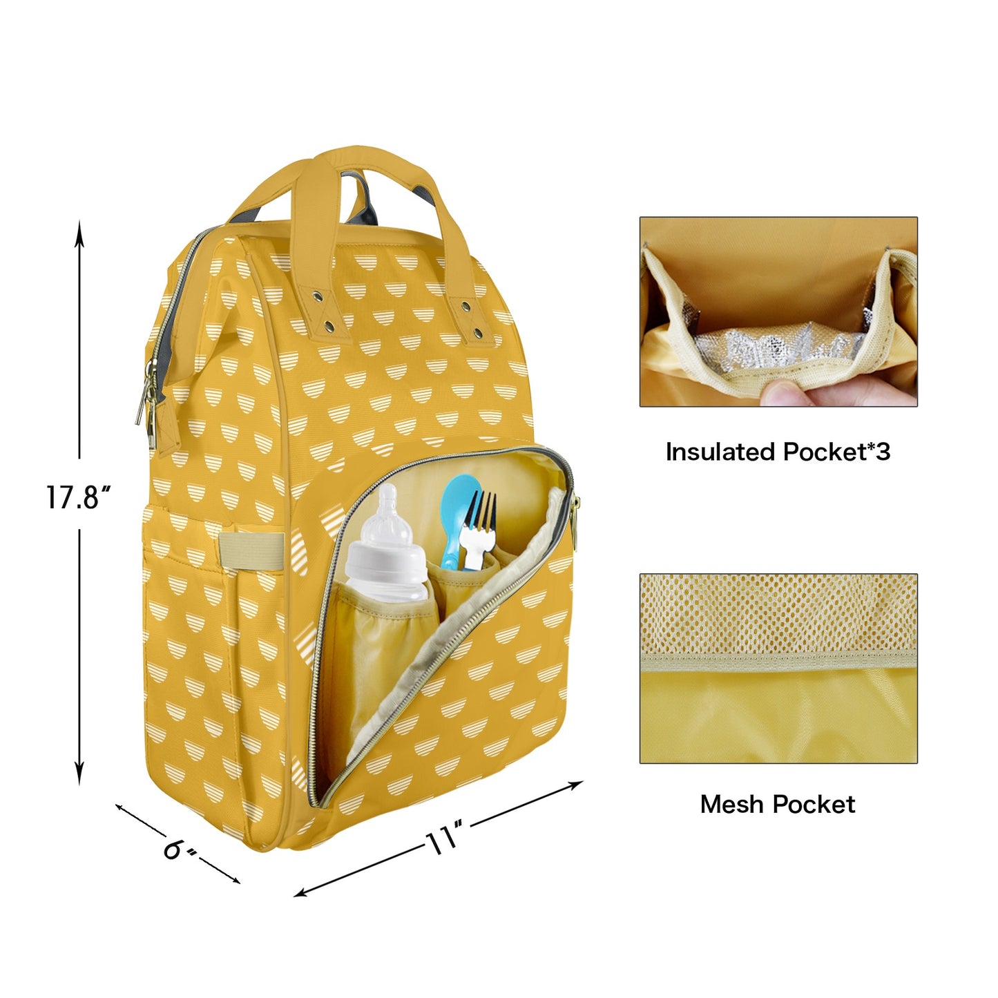 Gold Crescents Customizable Diaper Bag