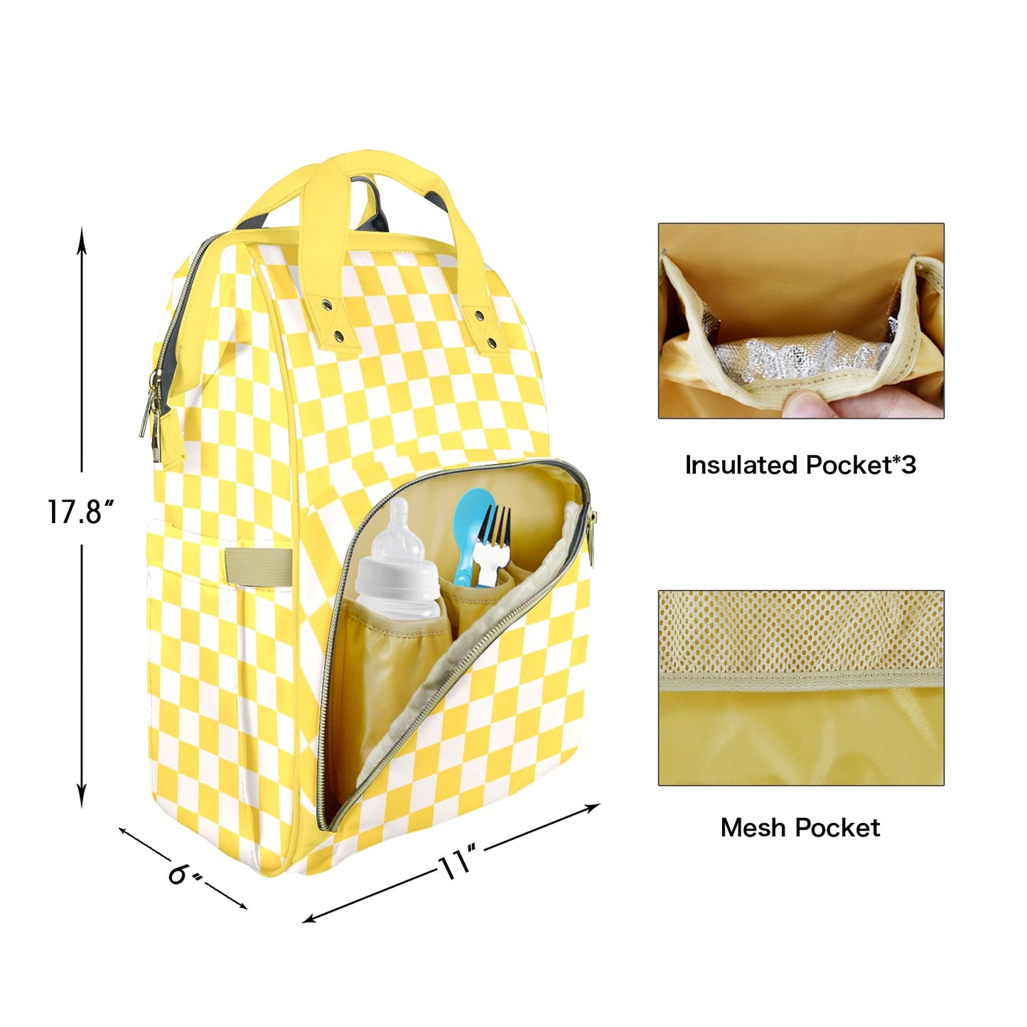 Yellow Checks Customizable Diaper Bag