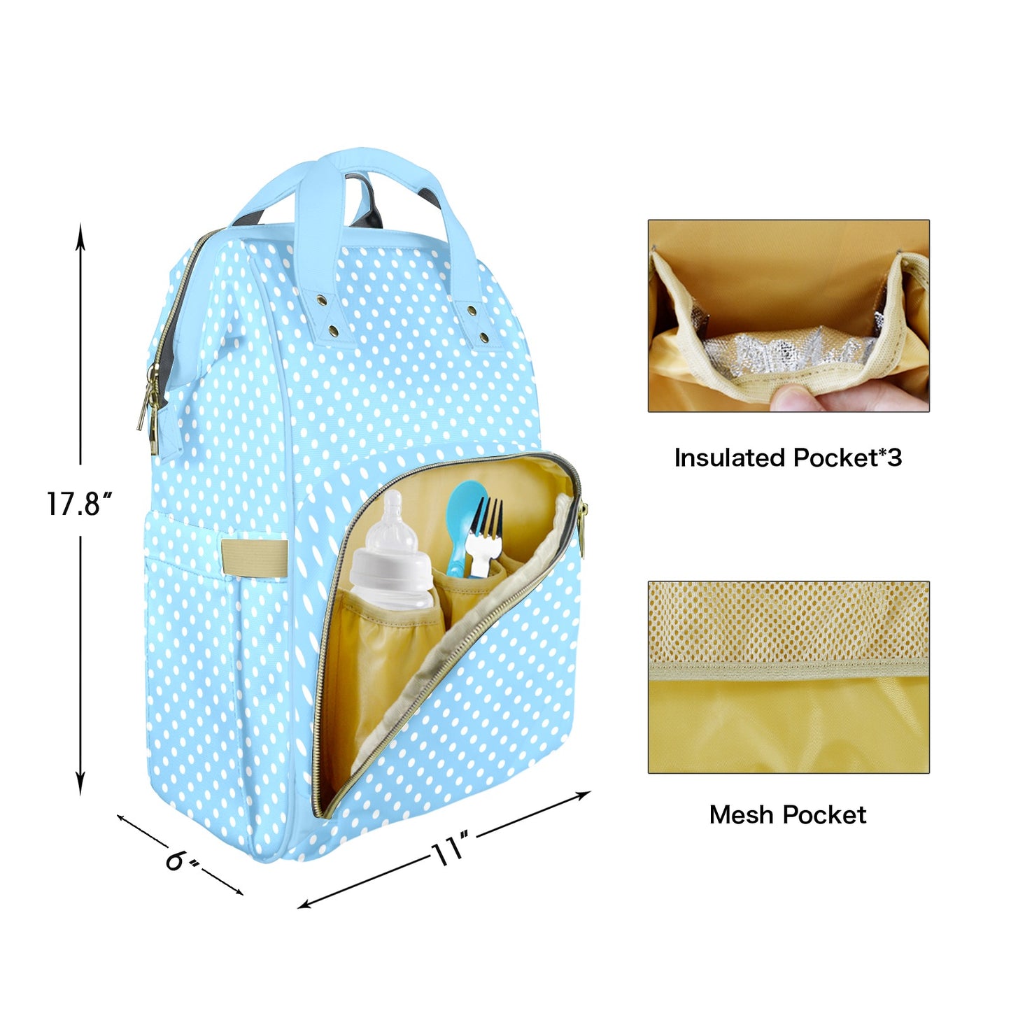 Blue Polkadots Customizable Diaper Bag